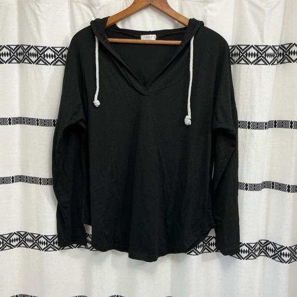 OURS Black Hoodie V-Neck Long Sleeve Casual Comfy Top - Picture 1 of 3